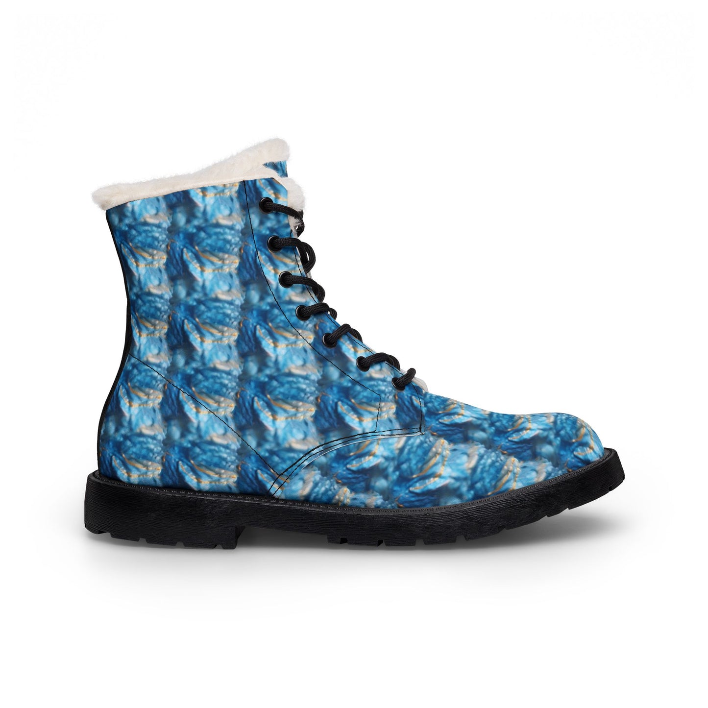 Blue Marble Fur-Lined Leather Boots – Women's Cozy Winter Ankle Boots