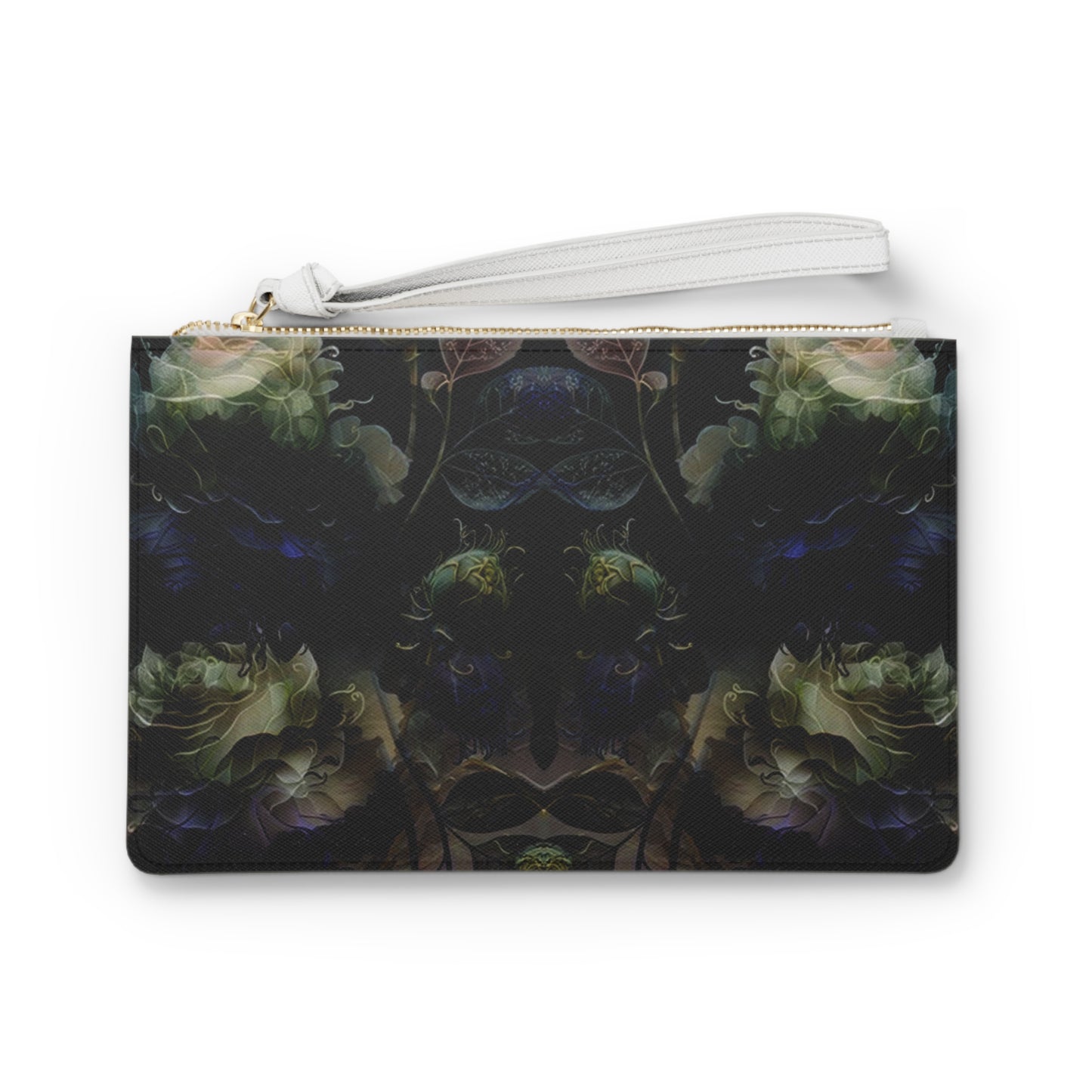 Dark Floral Clutch — Moody Symmetrical Rose Wristlet