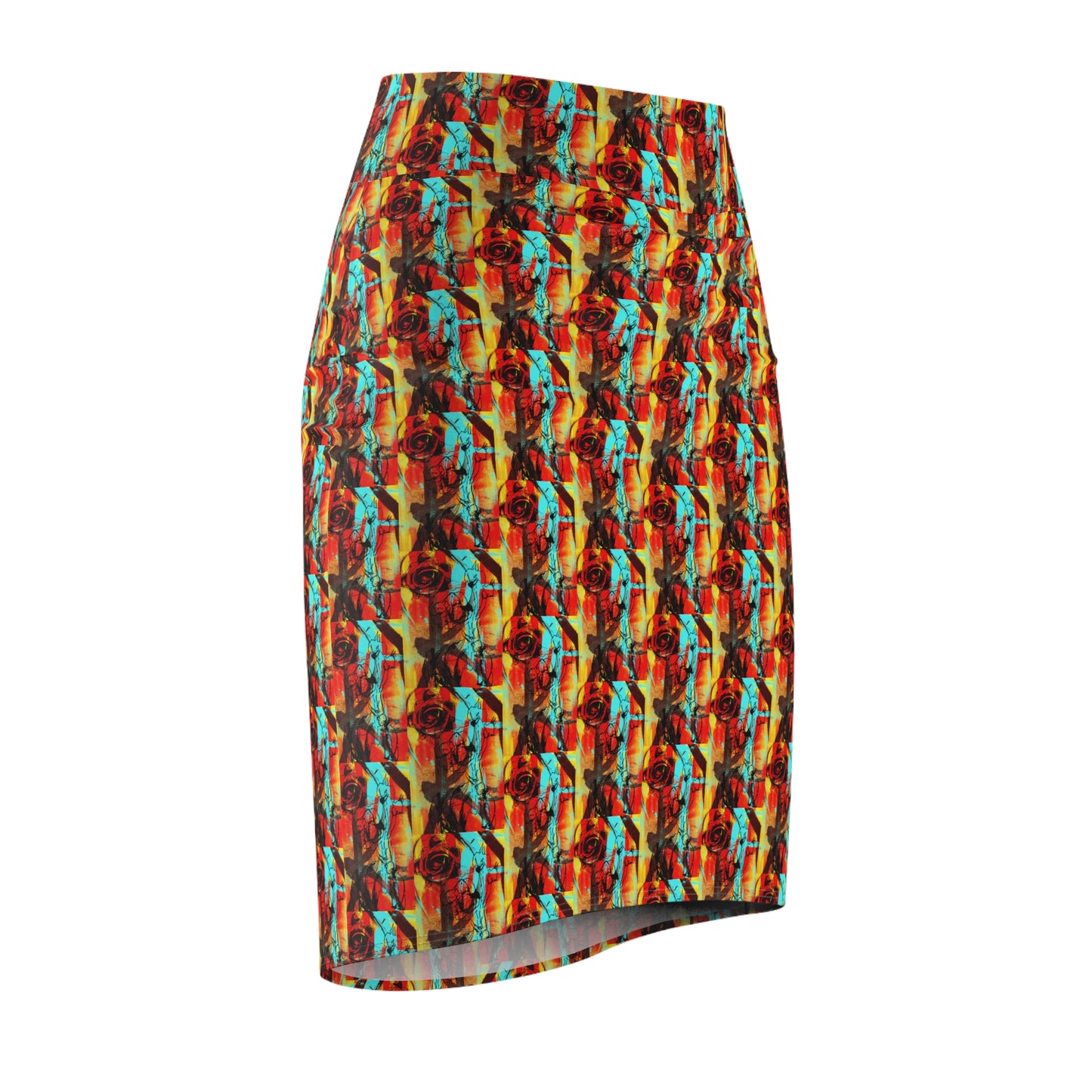 Tropical Floral Abstract Pencil Skirt — Vibrant All-Over Print