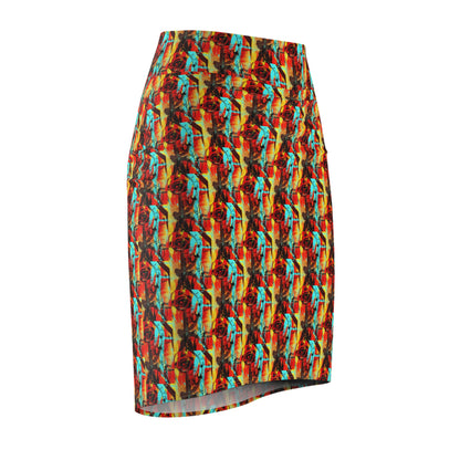 Tropical Floral Abstract Pencil Skirt — Vibrant All-Over Print
