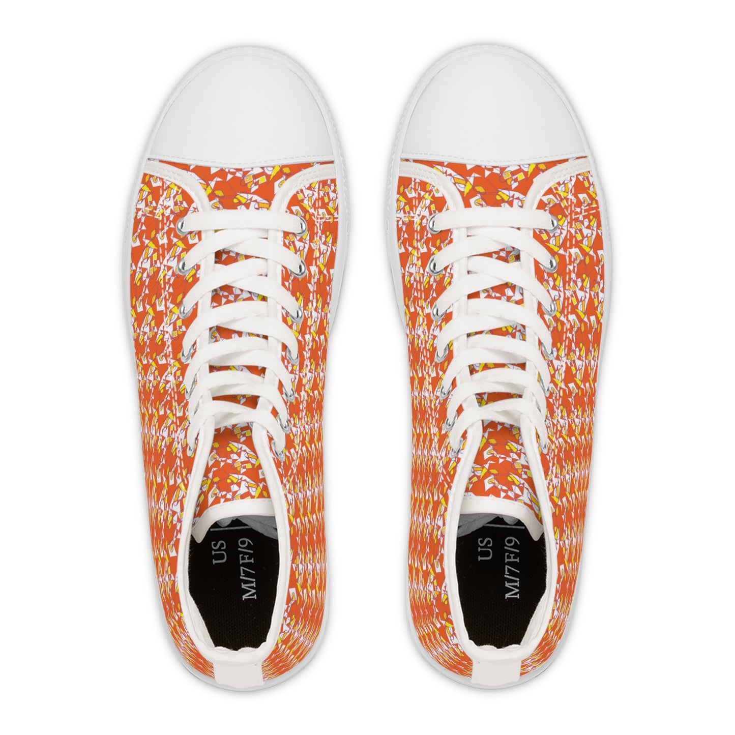 Orange Floral High-Top Sneakers — Women's Patterned Canvas Shoes