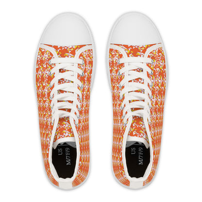 Orange Floral High-Top Sneakers — Women's Patterned Canvas Shoes