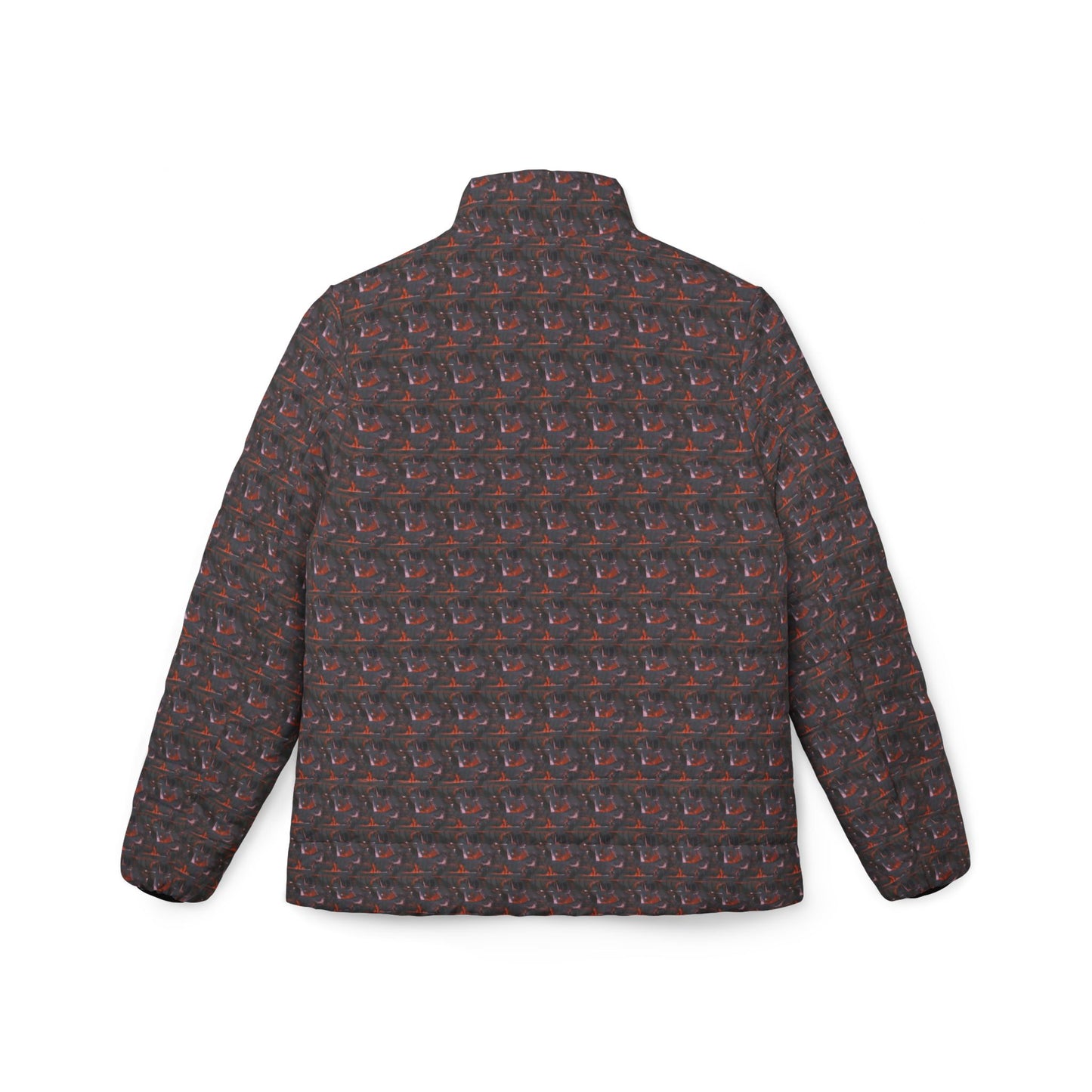 Women’s Puffer Jacket — All-Over Retro Abstract Print, Lightweight Winter Coat
