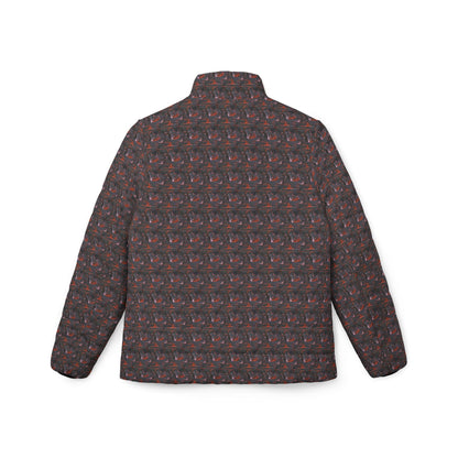 Women’s Puffer Jacket — All-Over Retro Abstract Print, Lightweight Winter Coat