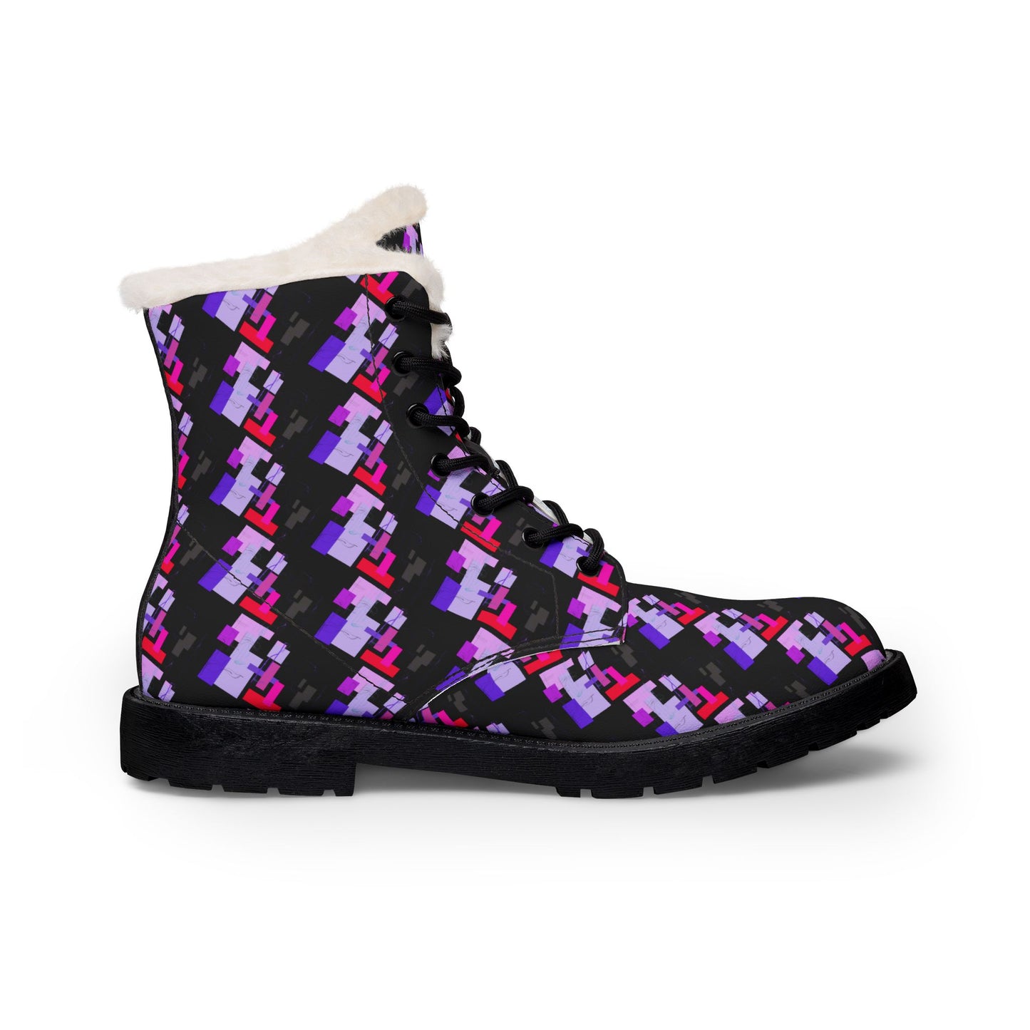 Pink Houndstooth Pattern Women's Boots | Leather Fur Ankle Booties
