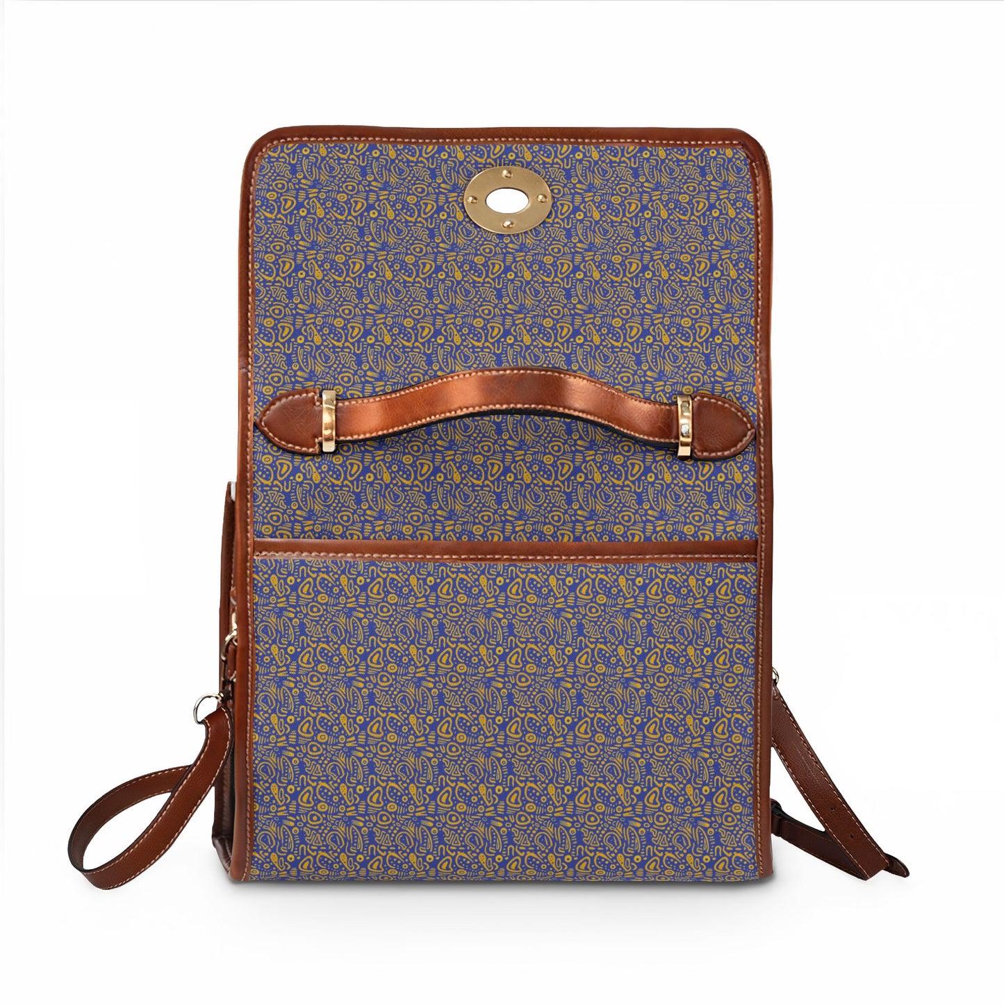 Waterproof Canvas Satchel Bag — Vintage Floral Pattern, Leather Trim