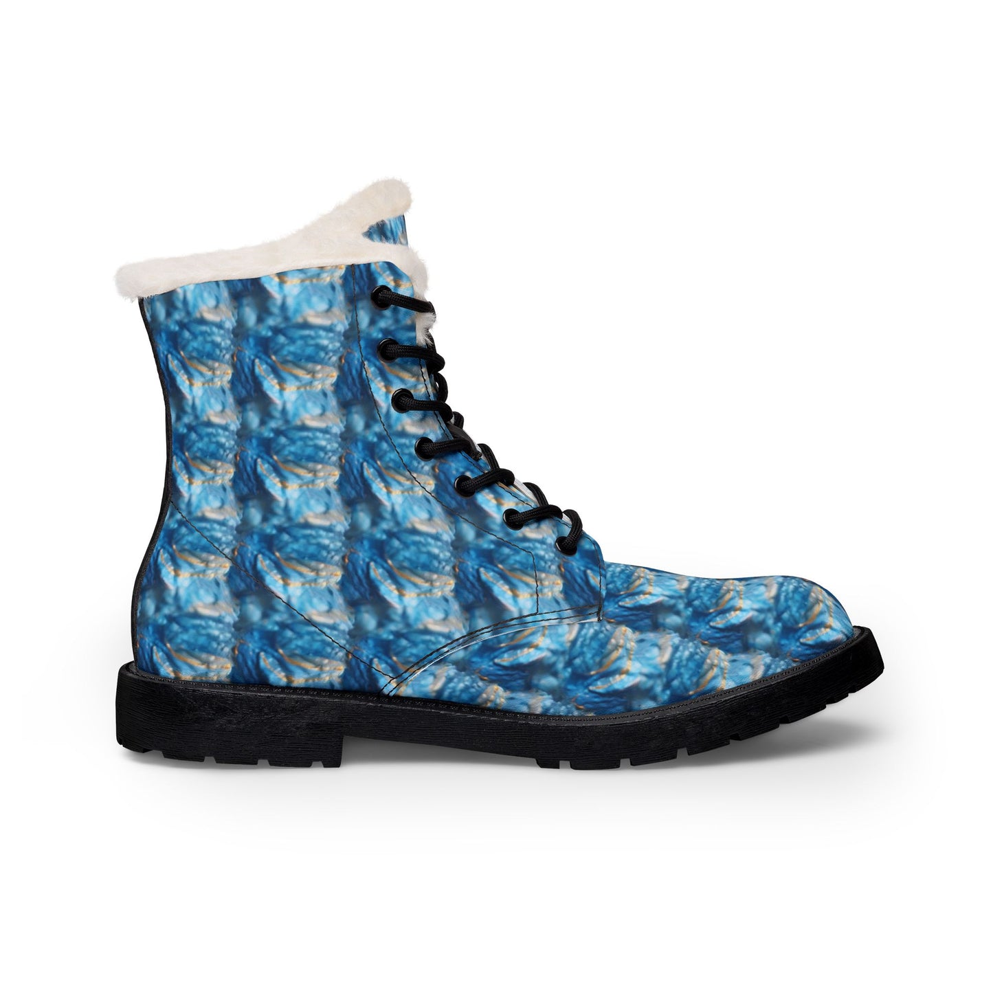 Blue Marble Fur-Lined Leather Boots – Women's Cozy Winter Ankle Boots