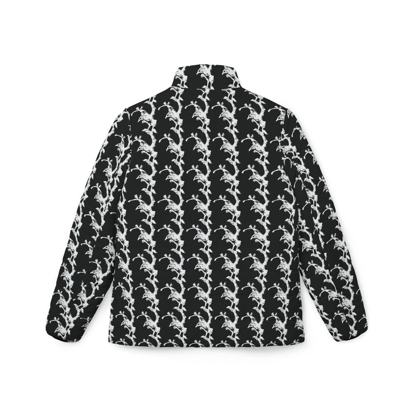 Black and White Lightning Stripe Puffer Jacket | All-Over Print