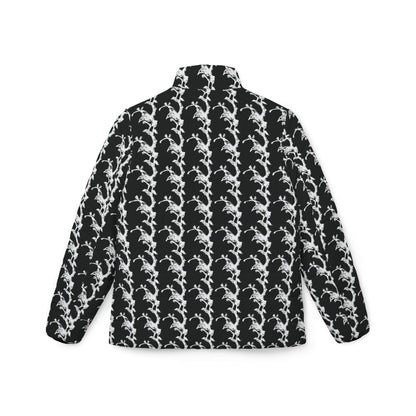 Black and White Lightning Stripe Puffer Jacket | All-Over Print