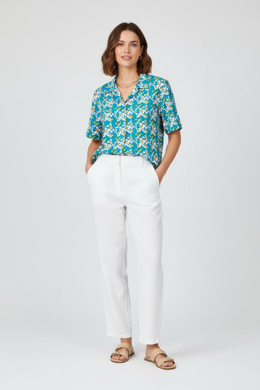Tropical Blue Floral Hawaiian Shirt — Vacation Button-Down