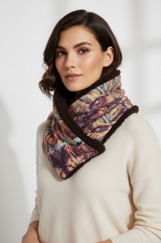 abstract  golden yellow winters scarf, elegant soft velvet scarf or snood. unisex gift for Christmas. luxurious velvet snood scarf