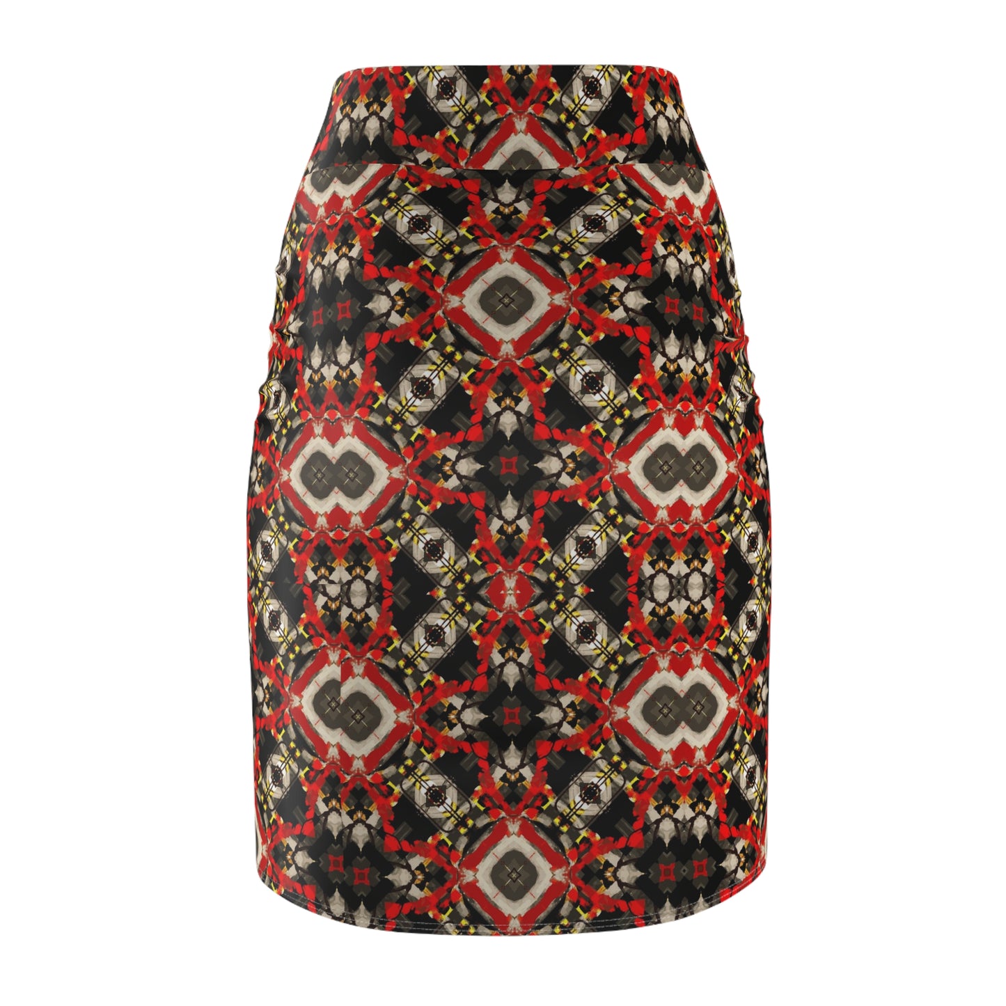 Kaleidoscope Red Geometric Pencil Skirt