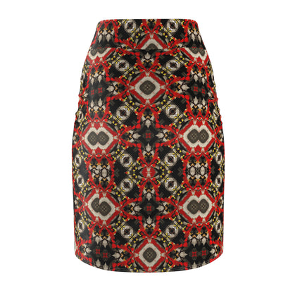 Kaleidoscope Red Geometric Pencil Skirt
