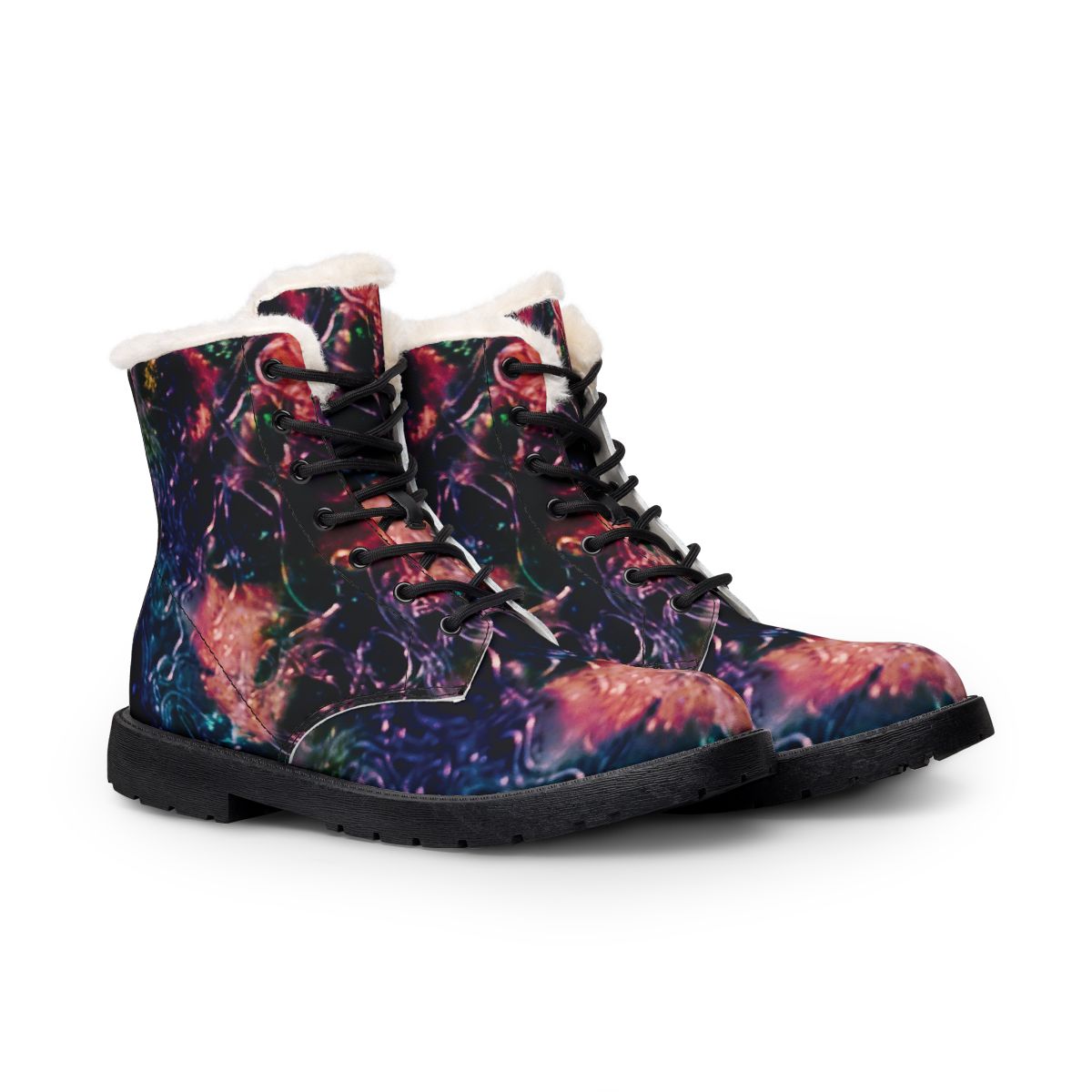 Galaxy Print Fur-Lined Leather Boots — Women's Winter Ankle Boots