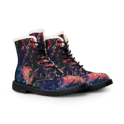 Galaxy Print Fur-Lined Leather Boots — Women's Winter Ankle Boots
