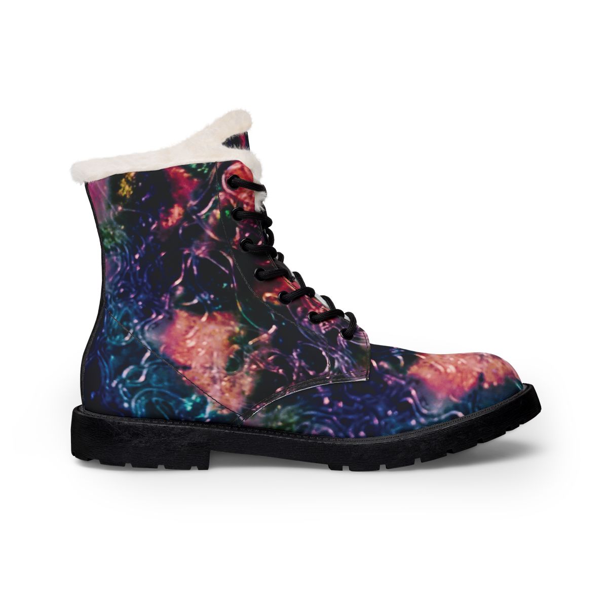 Galaxy Print Fur-Lined Leather Boots — Women's Winter Ankle Boots
