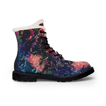 Galaxy Print Fur-Lined Leather Boots — Women's Winter Ankle Boots