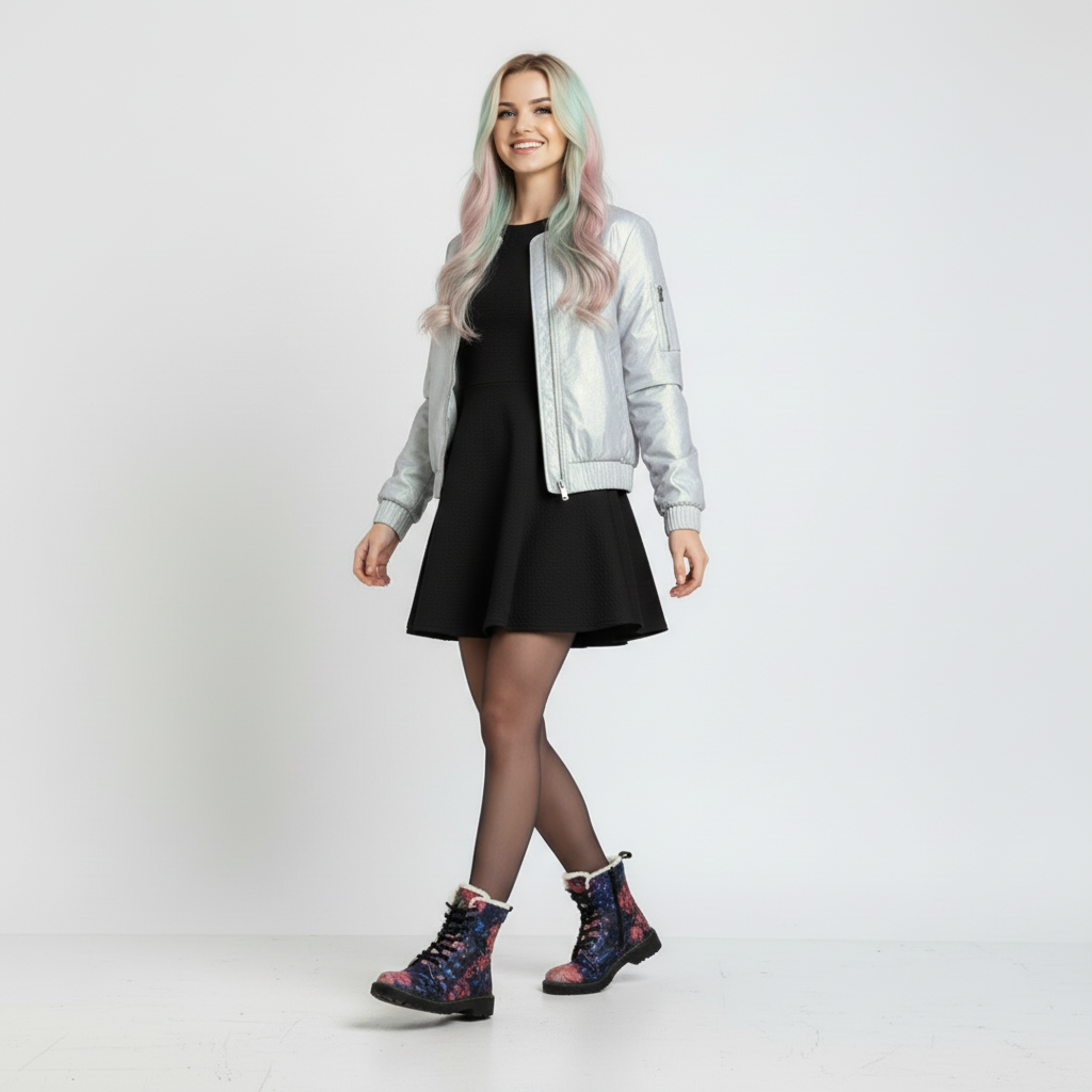 Galaxy Print Fur-Lined Leather Boots — Women's Winter Ankle Boots