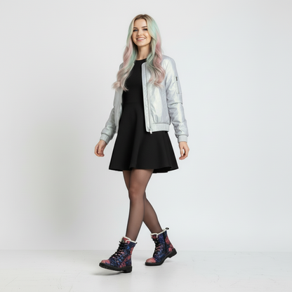 Galaxy Print Fur-Lined Leather Boots — Women's Winter Ankle Boots