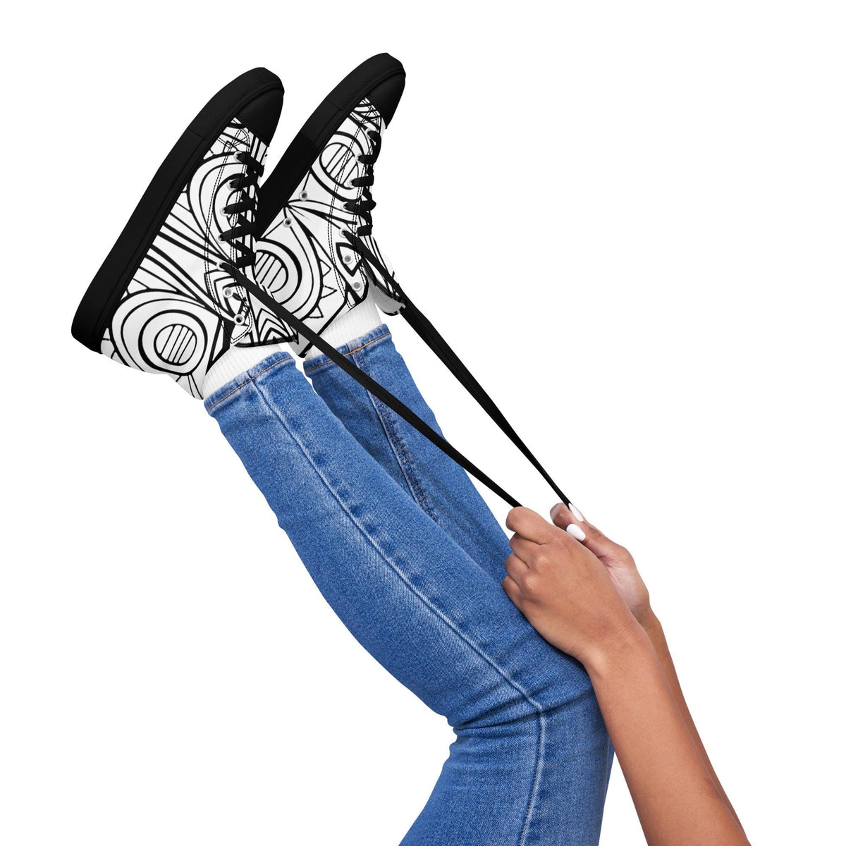 Black & White Abstract High-Top trainers– Elegant Casual Shoes with Modern Geometric Pattern