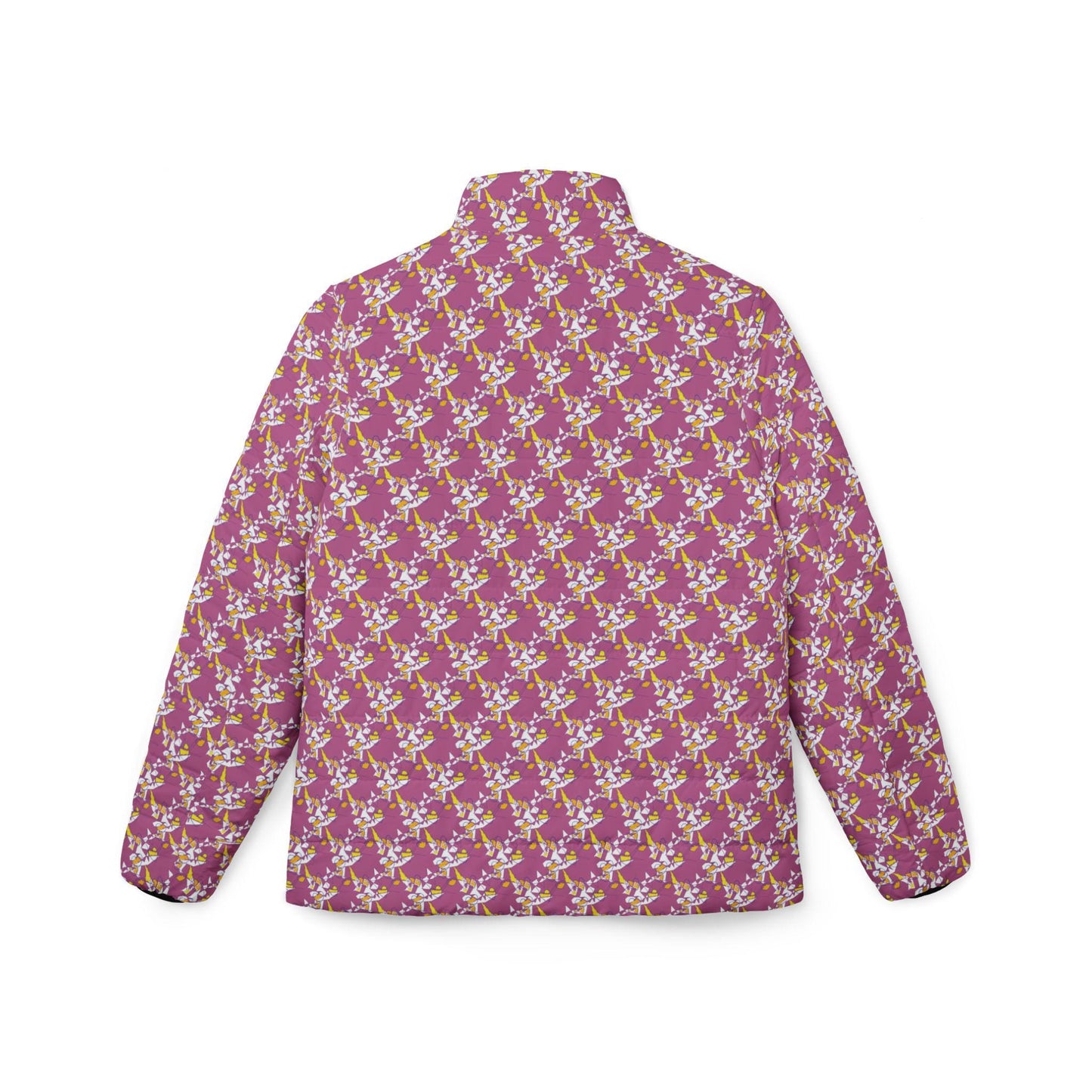 Pink Floral Pattern Puffer Jacket | All-Over Print