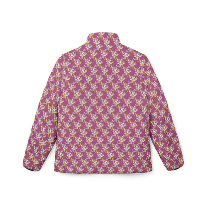 Pink Floral Pattern Puffer Jacket | All-Over Print
