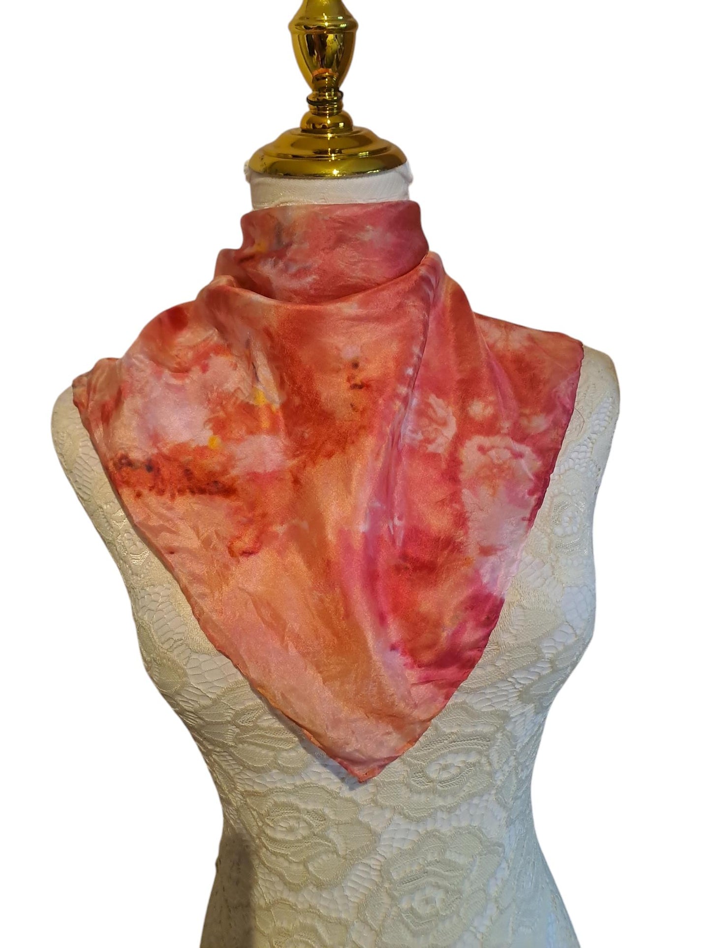 Handmade Ice-Dyed Silk Neckerchief: Golden Yellow & Red