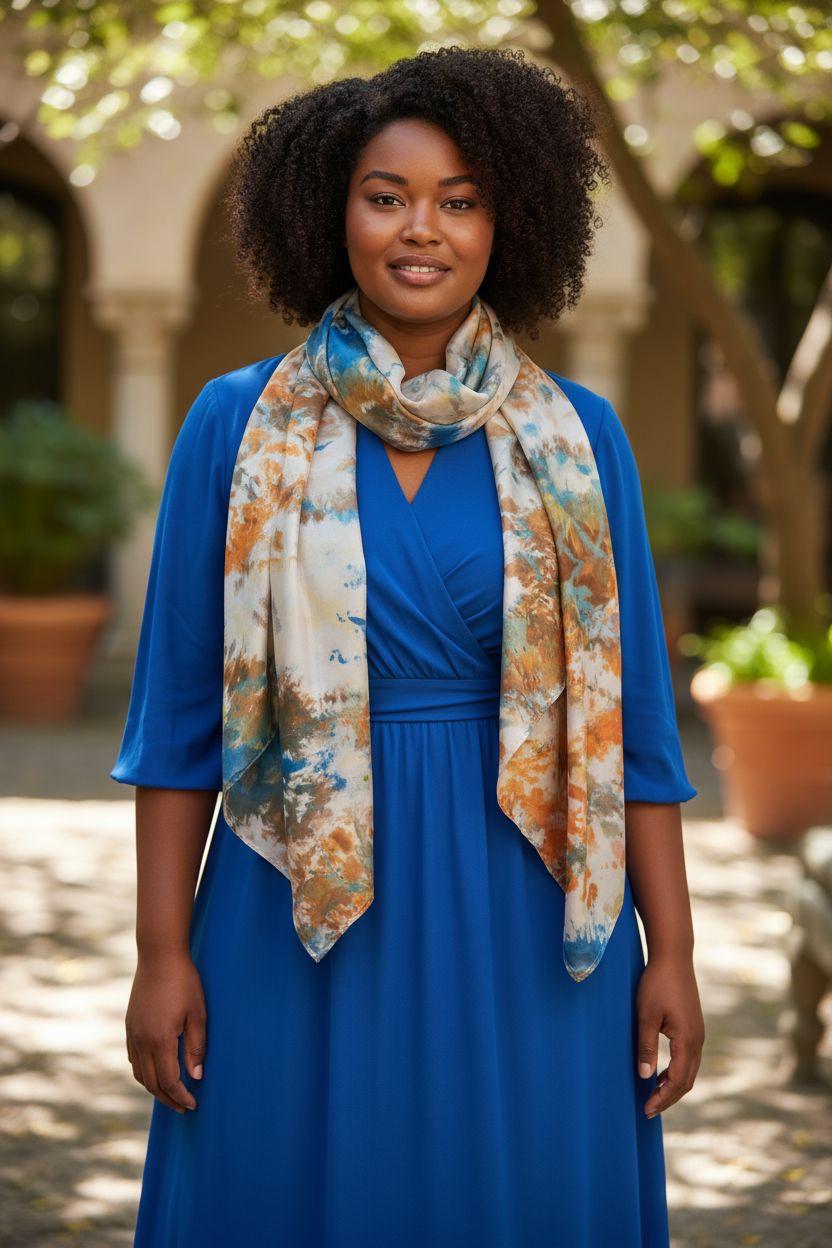 Ice-Dyed Silk Scarf: Teal Green & Golden Yellow Watercolor Shawl