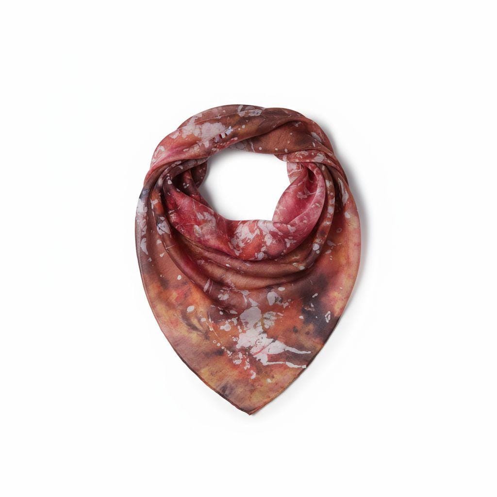 Handmade Batik Iced Dyed Scarf: Abstract Blossom Spring Scarf