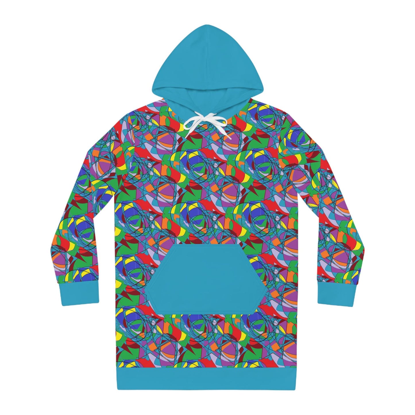 Colourful Print Hoodie Dress - Women's Casual Lounge Wear