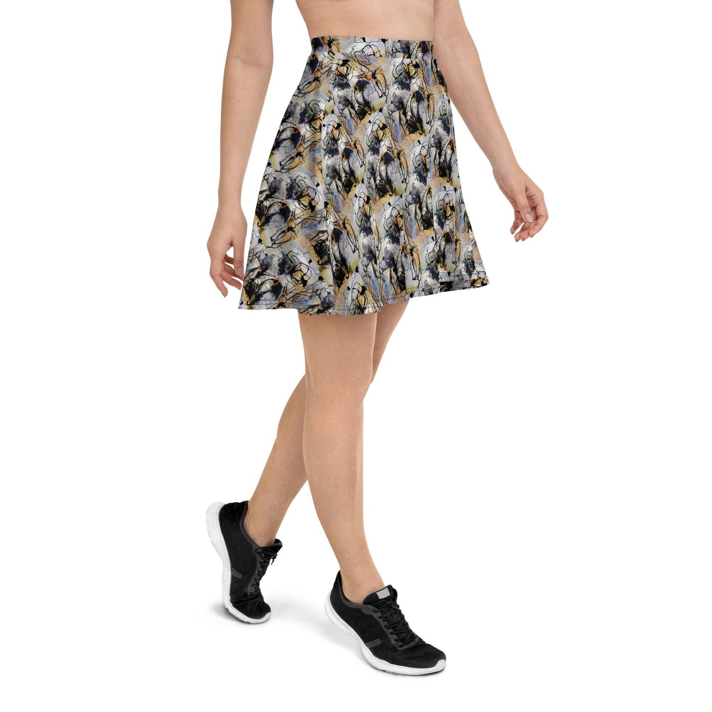 Abstract Floral Skater Skirt: Cream & Black, Floaty Fashion