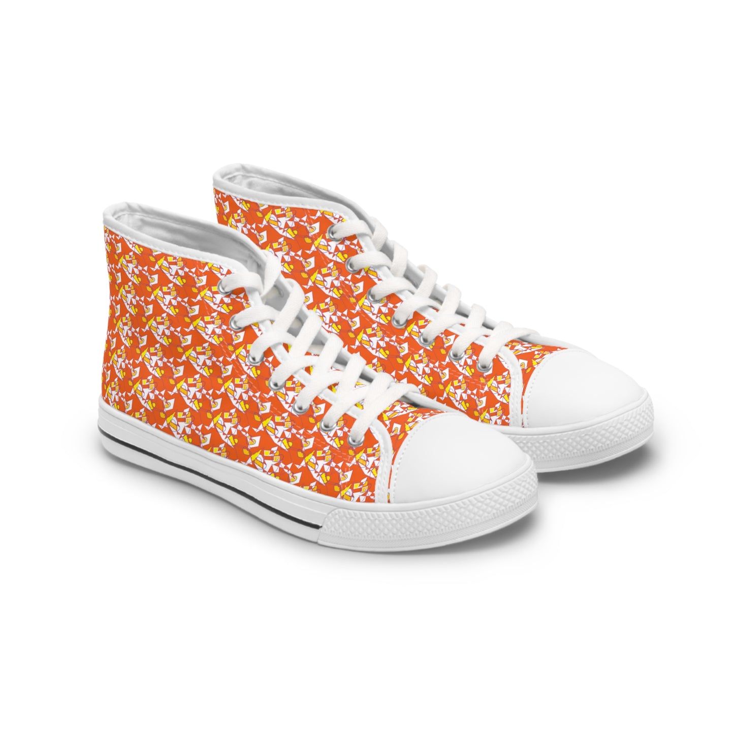 Orange Floral High-Top Sneakers — Women's Patterned Canvas Shoes