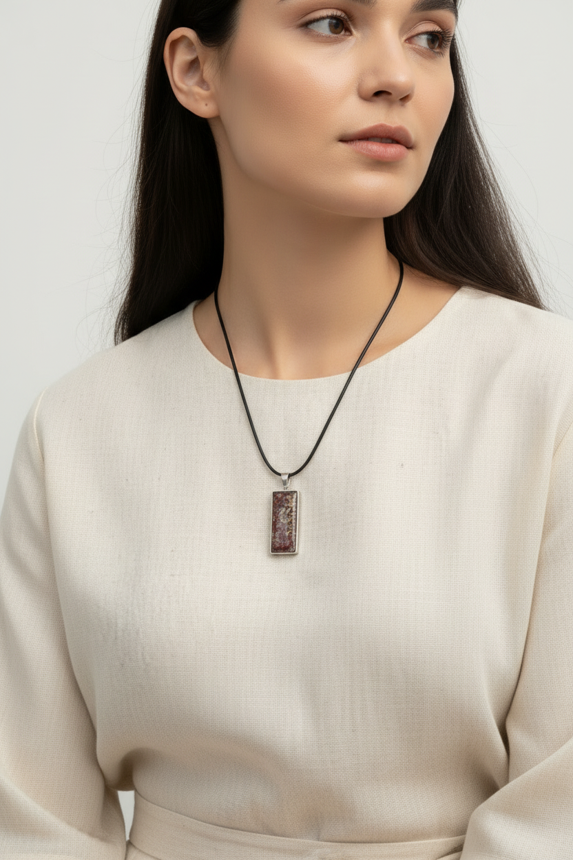 Stellar Nebula • Rectangular Resin Pendant in Burgundy & Gold