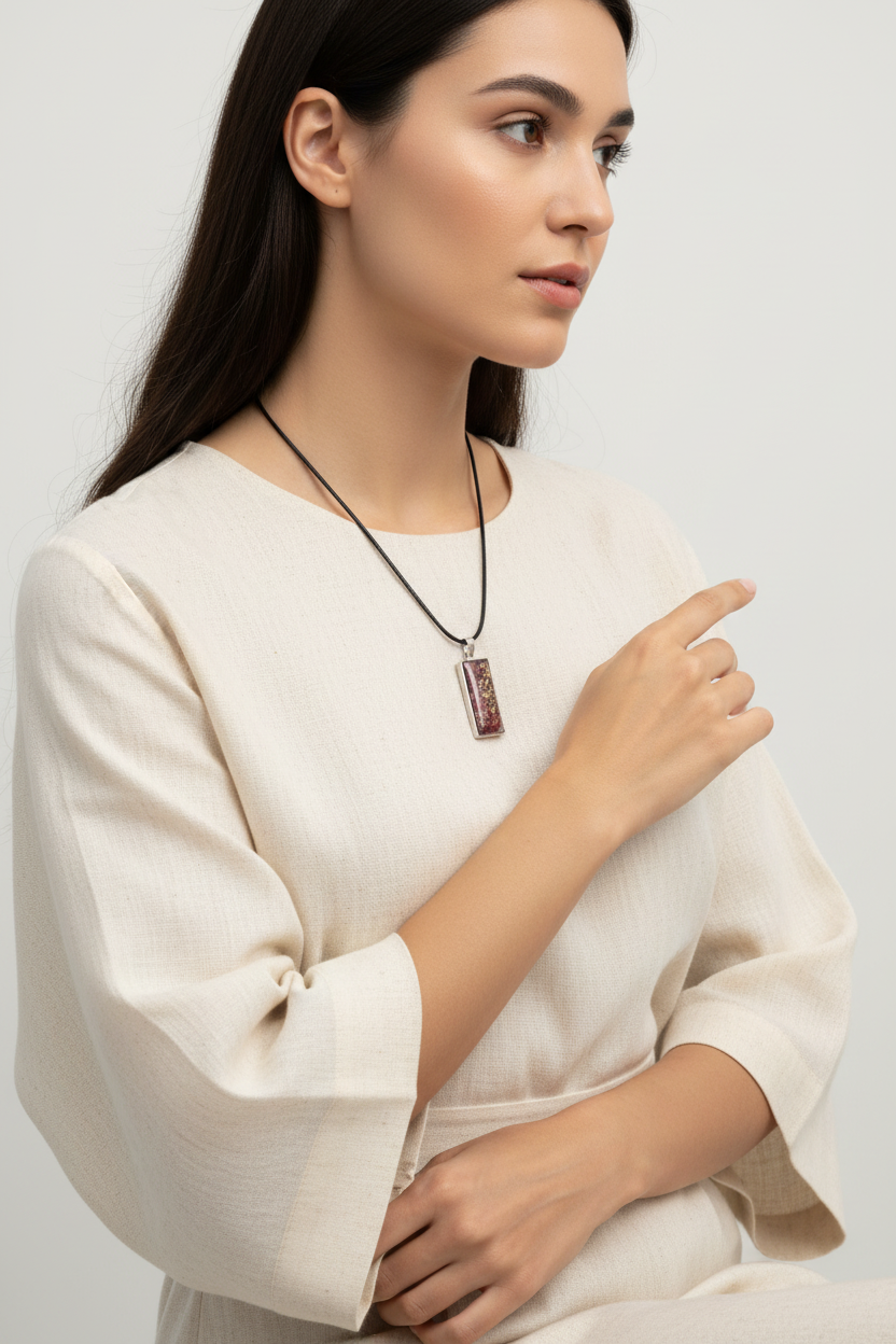 Stellar Nebula • Rectangular Resin Pendant in Burgundy & Gold