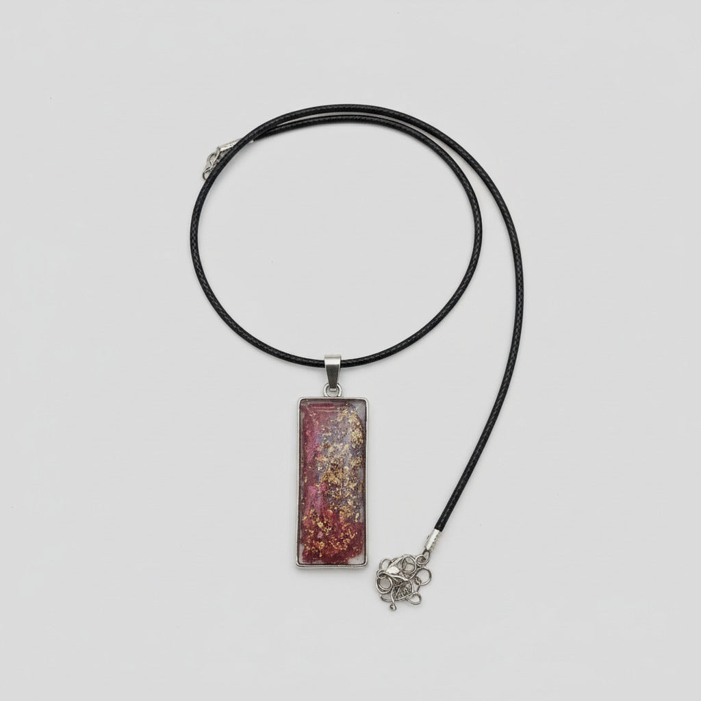 Stellar Nebula • Rectangular Resin Pendant in Burgundy & Gold