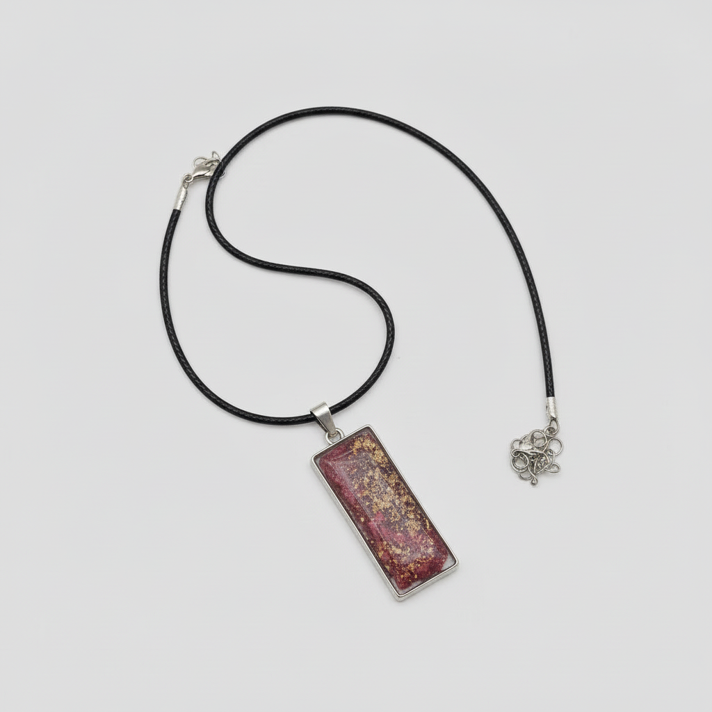 Stellar Nebula • Rectangular Resin Pendant in Burgundy & Gold