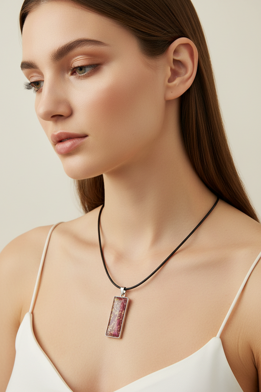 Stellar Nebula • Rectangular Resin Pendant in Burgundy & Gold