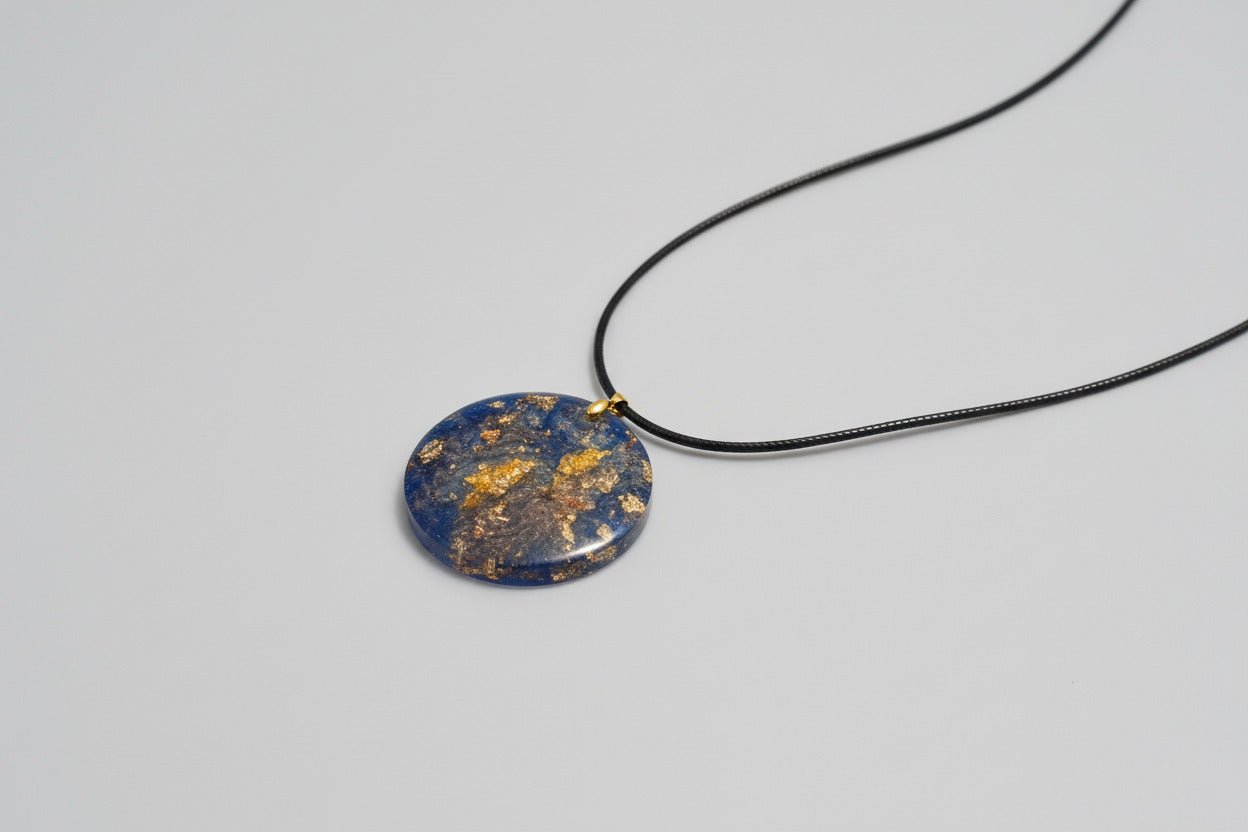 Ocean Aura Hand‑Poured Resin Pendant Necklace – Blue & Gold Swirl
