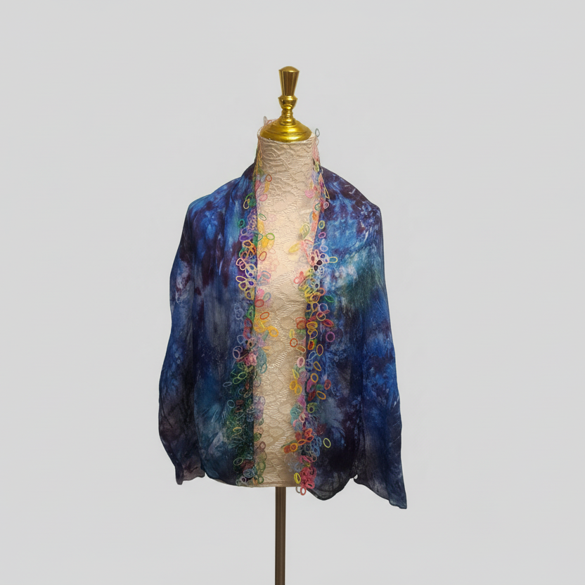 Rubberband Lace Blue & Purple Silk Scarf