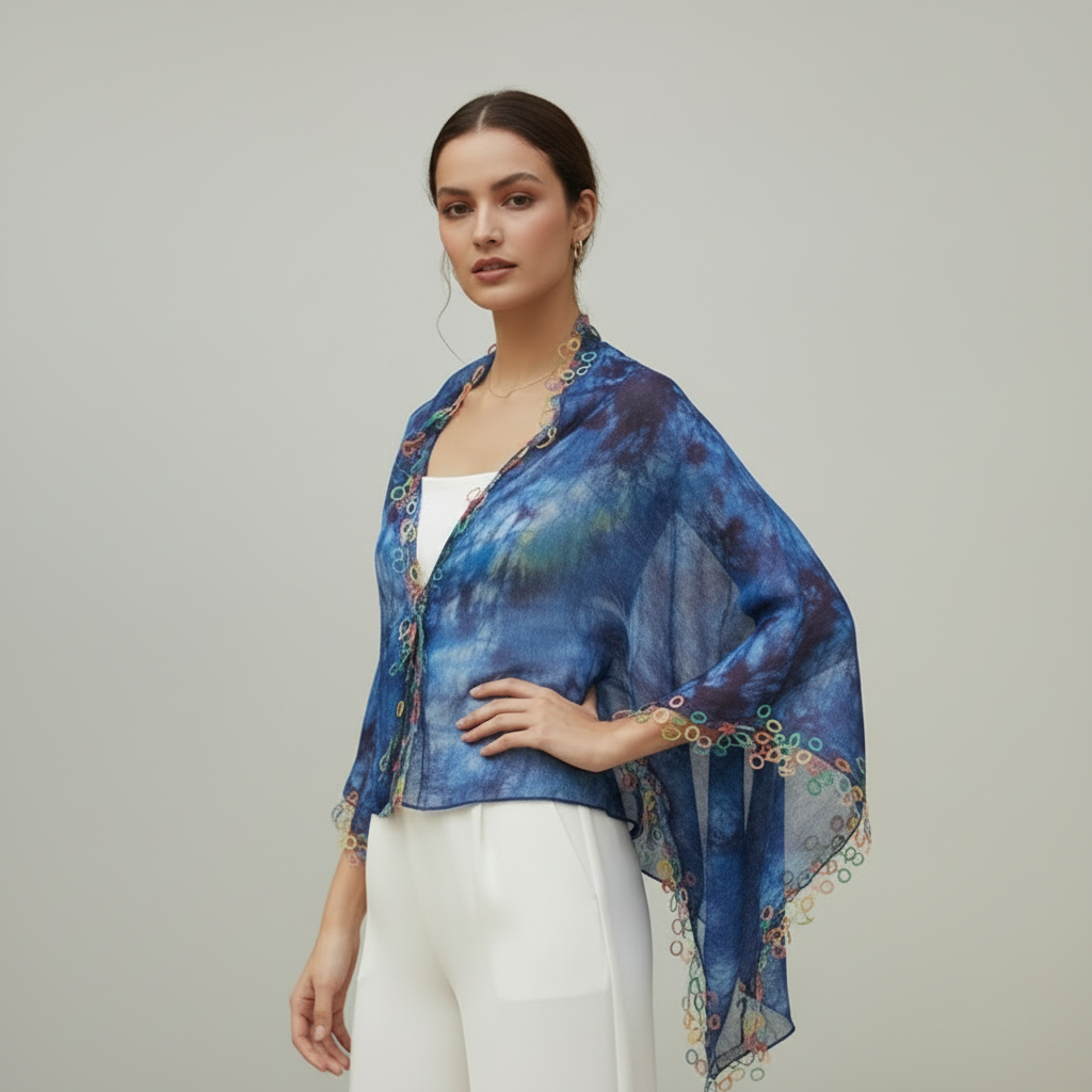 Rubberband Lace Blue & Purple Silk Scarf