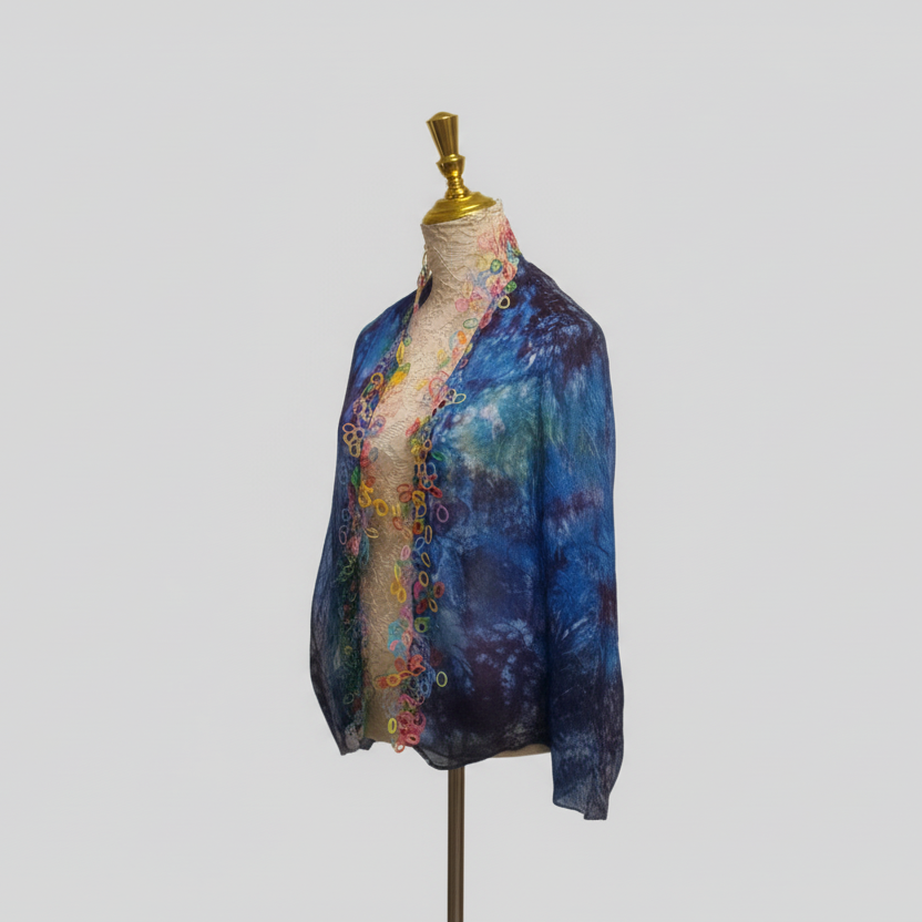 Rubberband Lace Blue & Purple Silk Scarf