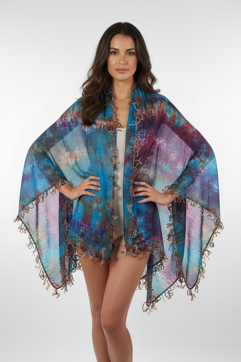 Boho Rainbow Dream Fringe Shawl