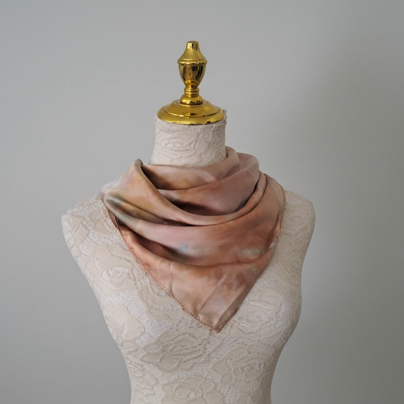 Marbled Blush Silk-Satin Square Scarf