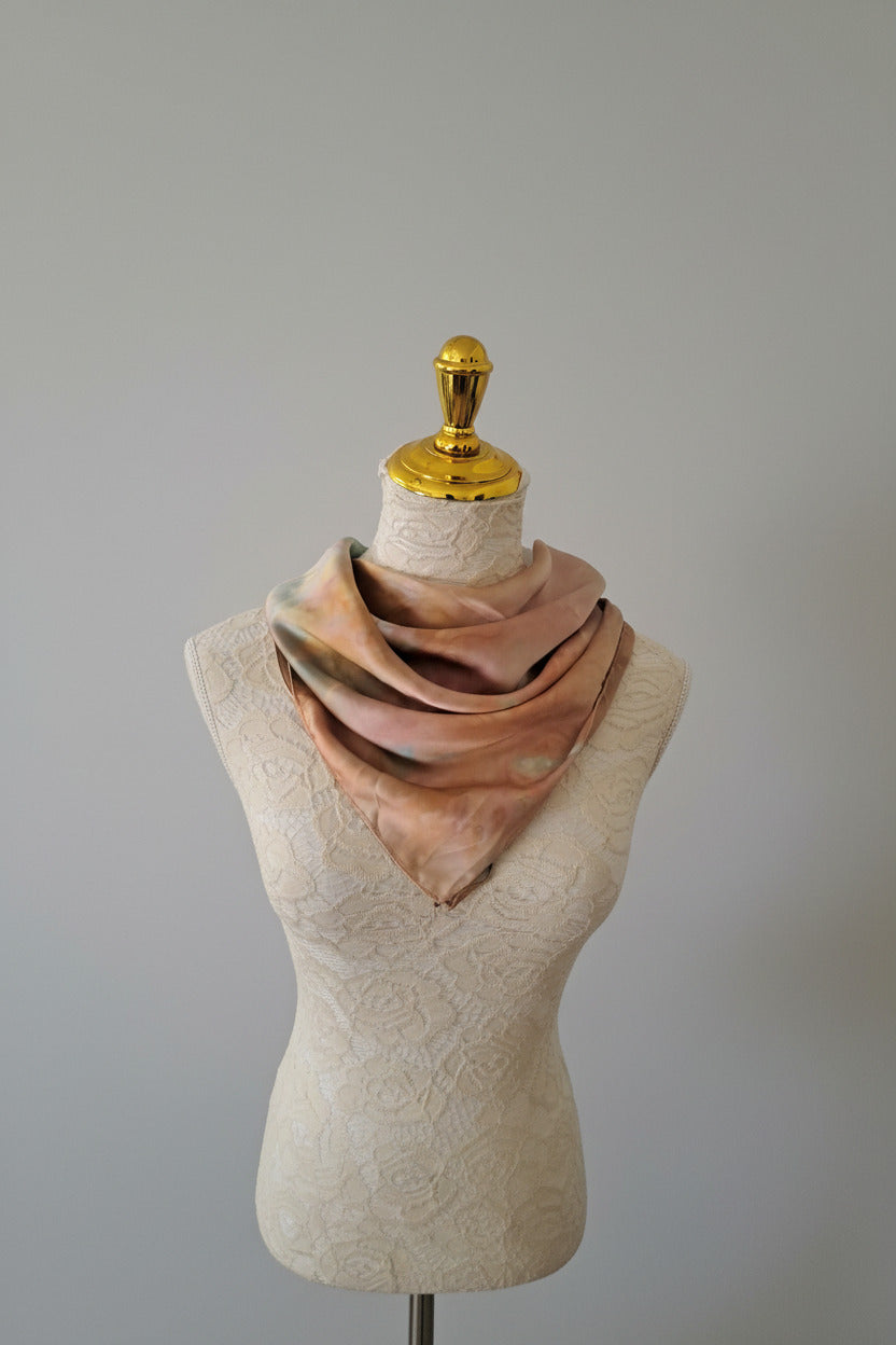 Marbled Blush Silk-Satin Square Scarf