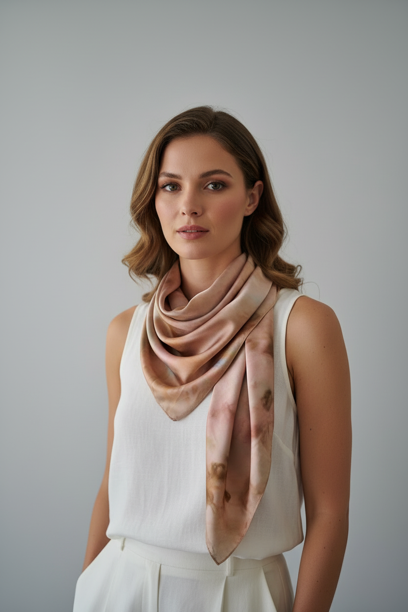 Marbled Blush Silk-Satin Square Scarf
