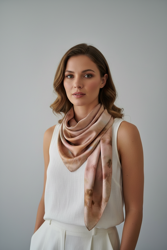 Marbled Blush Silk-Satin Square Scarf