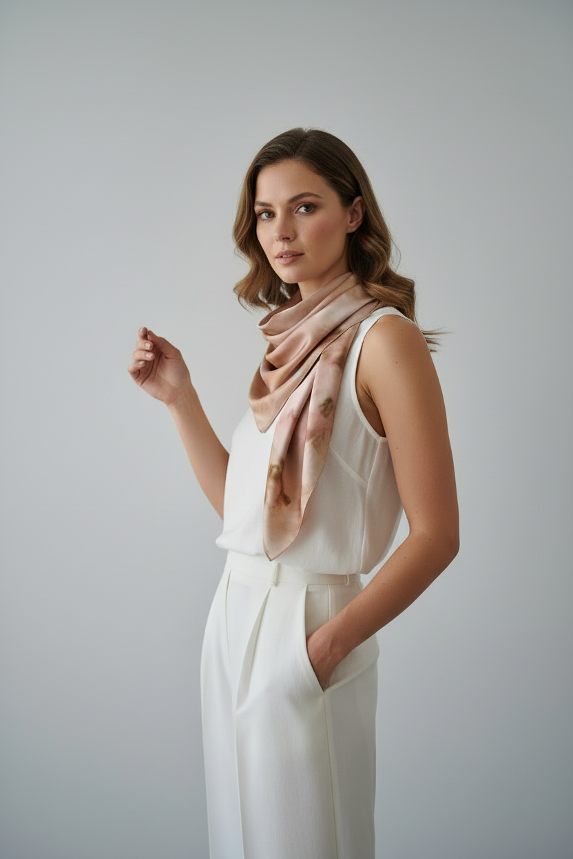 Marbled Blush Silk-Satin Square Scarf
