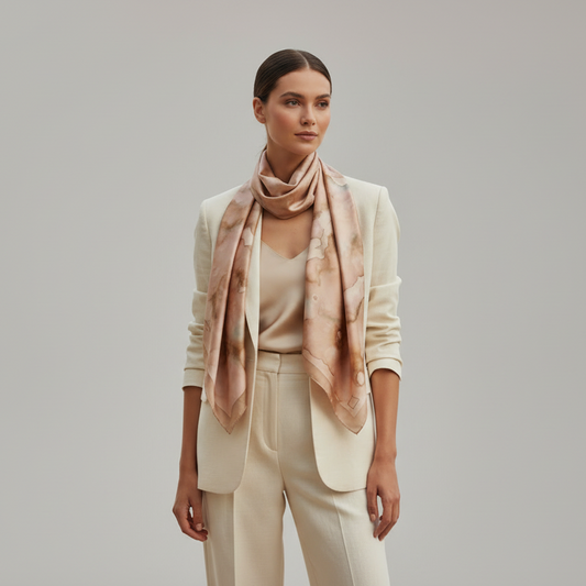 Marbled Blush Silk-Satin Square Scarf