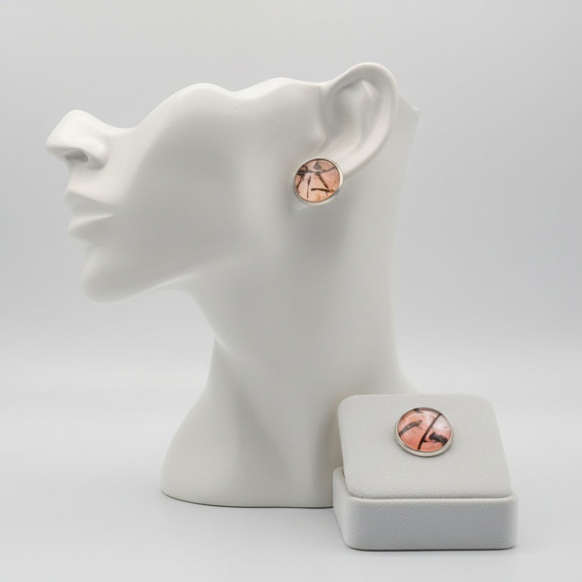 Handmade Abstract Cabochon Stud Earrings - Pink