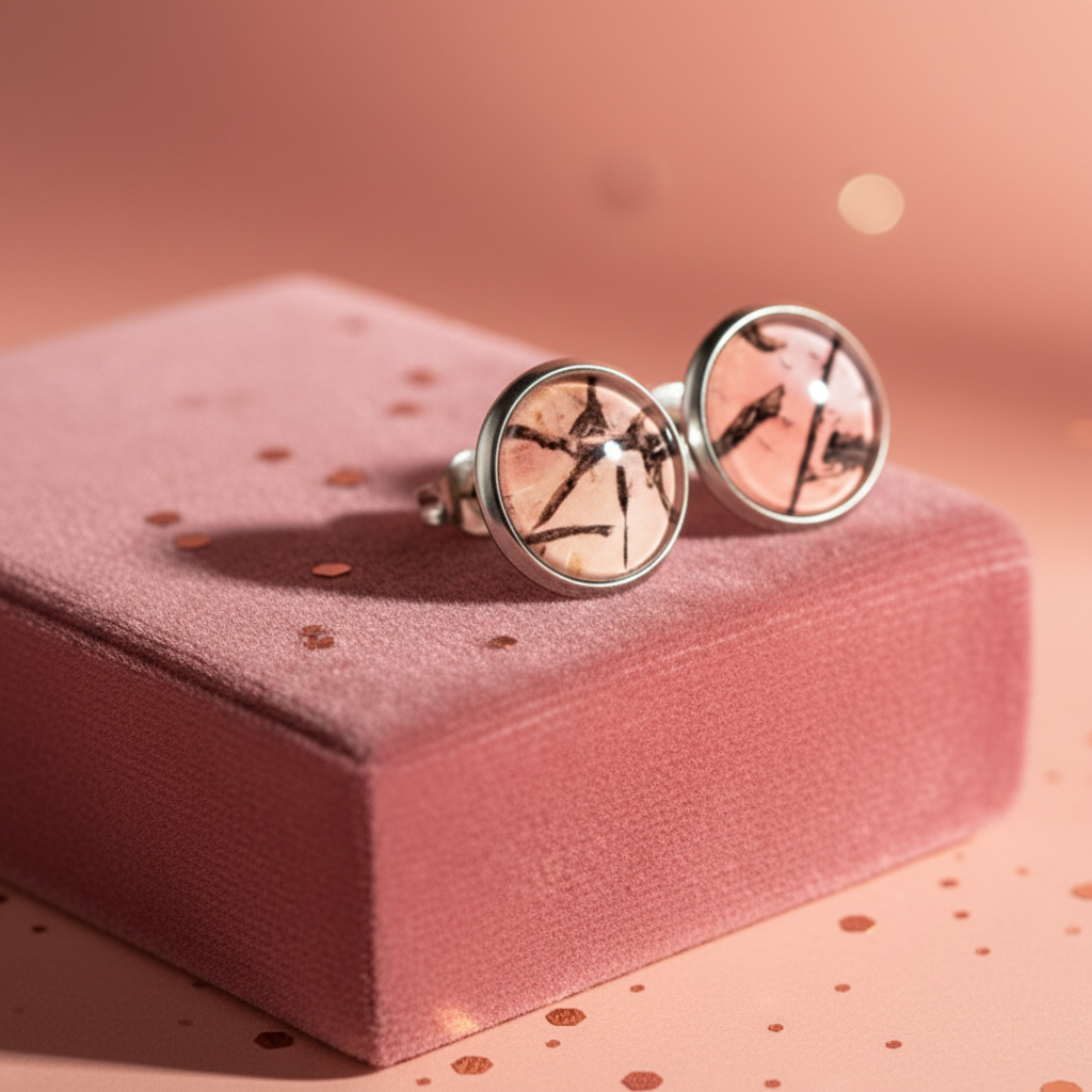 Handmade Abstract Cabochon Stud Earrings - Pink